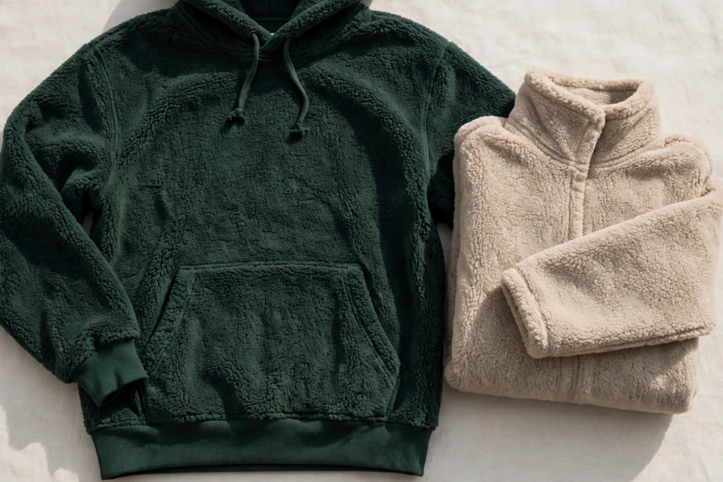 Heavyweight winter hoodie in dark green fleece